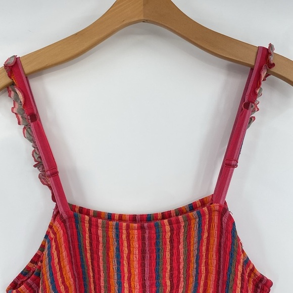 Torrid Midi Challis Striped Dress Womens Size 4 4X Pink Blue Smocked Tiered - Picture 10 of 16